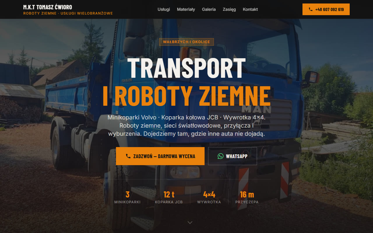 M.K.T Tomasz Ćwioro — transport and earthworks website
